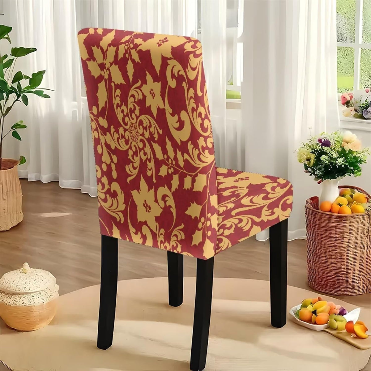 Poinsettia Dining Table & Chair Cover Set for Christmas, Stretch