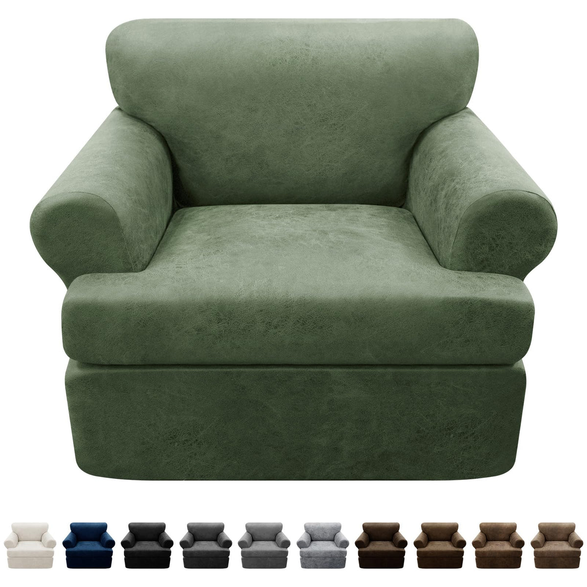 3-Pieces T Cushion Loveseat Slipcovers Leather Look Couch Cover Loveseat Covers for 2 Cushion Couch Furniture Protector Stretch Sofa Cover with 2 Individual T Cushion Seat Covers, Brown
