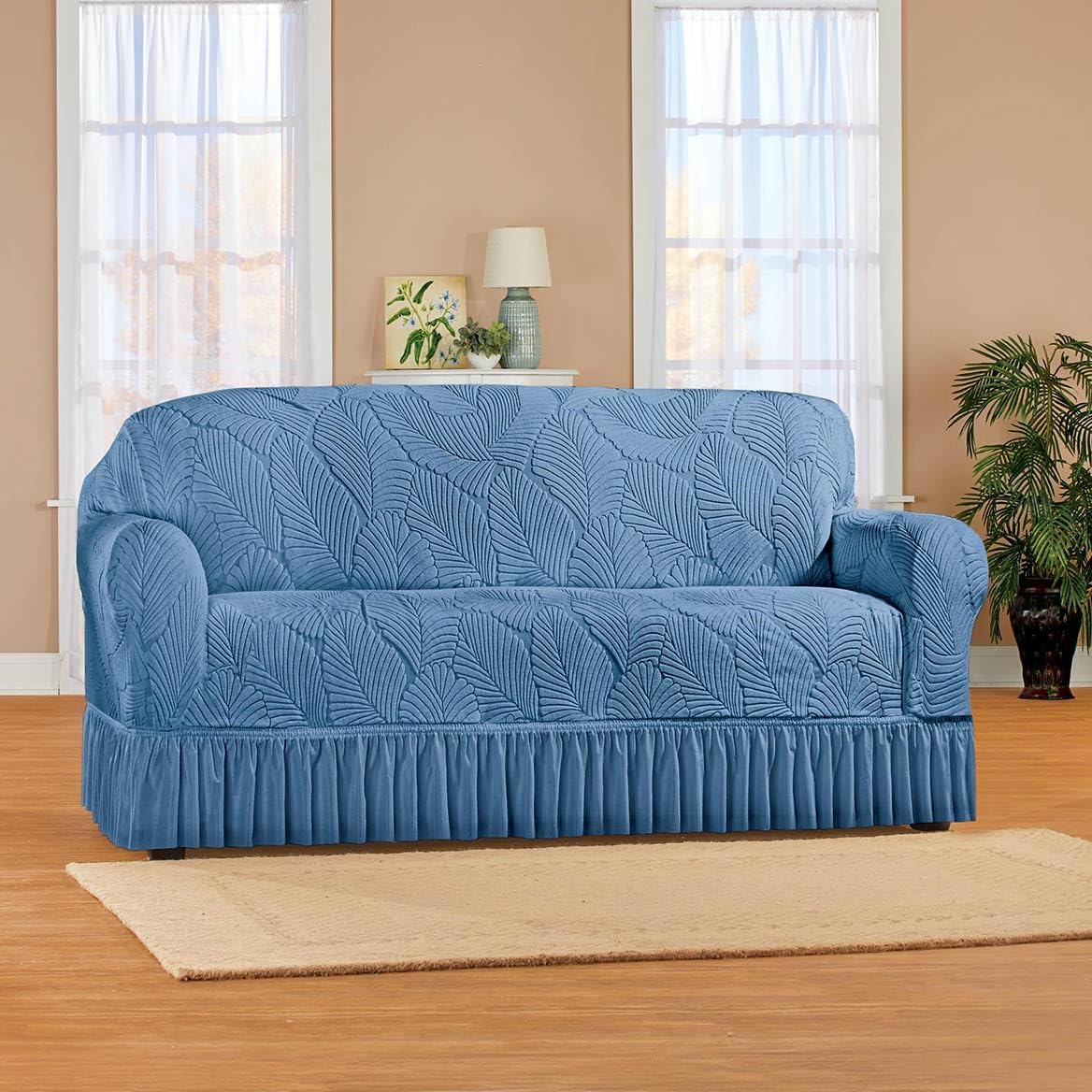 Collections Etc Textured Leaf Design Ruffled Skirt Slipcover