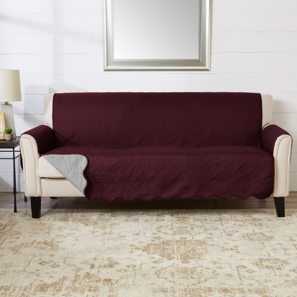 Great Bay Home Reversible Patchwork Loveseat Cover - Washable Slipcover Furniture Protector with Elastic Straps - Perfect for Kids & Pets - Box-Stitched Detail (Taupe)
