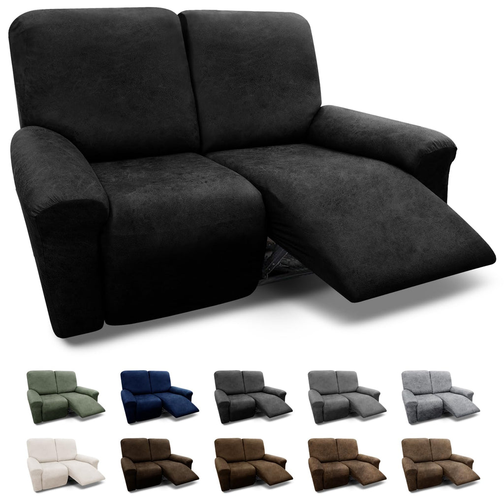 3-Pieces T Cushion Loveseat Slipcovers Leather Look Couch Cover Loveseat Covers for 2 Cushion Couch Furniture Protector Stretch Sofa Cover with 2 Individual T Cushion Seat Covers, Brown