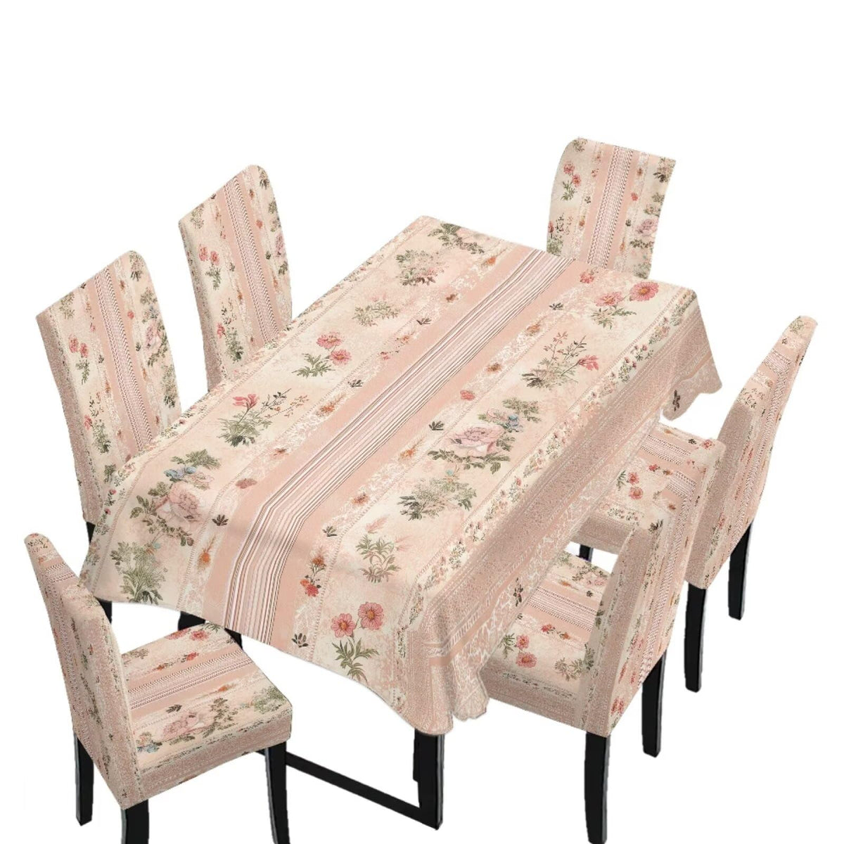 5 Pack Dining Room Chair Cover Set and Table Cloth Rectangle, Dust Proof Machine Washable Tablecloths Comfortable Chair Seat Slipcovers for Restaurant Decor, Abstract Fluid Marble