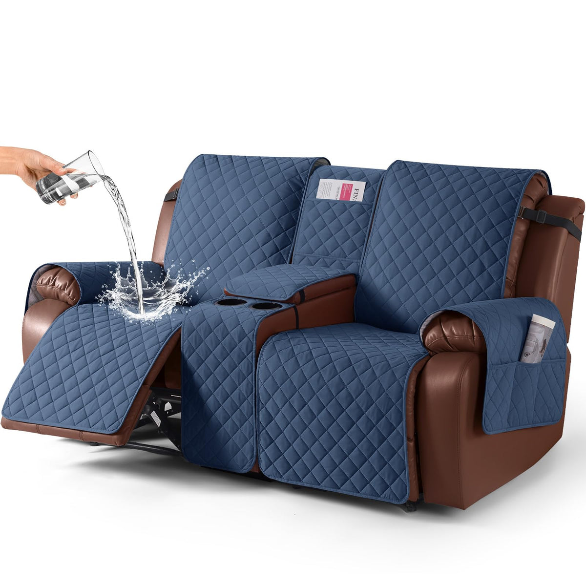 KinCam 100% Waterproof Loveseat Recliner Cover with Console, Khaki