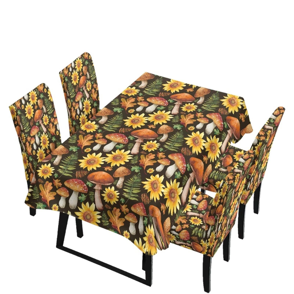 Table Cloth and Dining Chair Covers Set of 5, Kitchen Chair Slipcovers Rectangle Table Cover, Removable Anti-dust Tablecloths Stain Resistant Soft Hotel Decor, Retro Geometry Flower