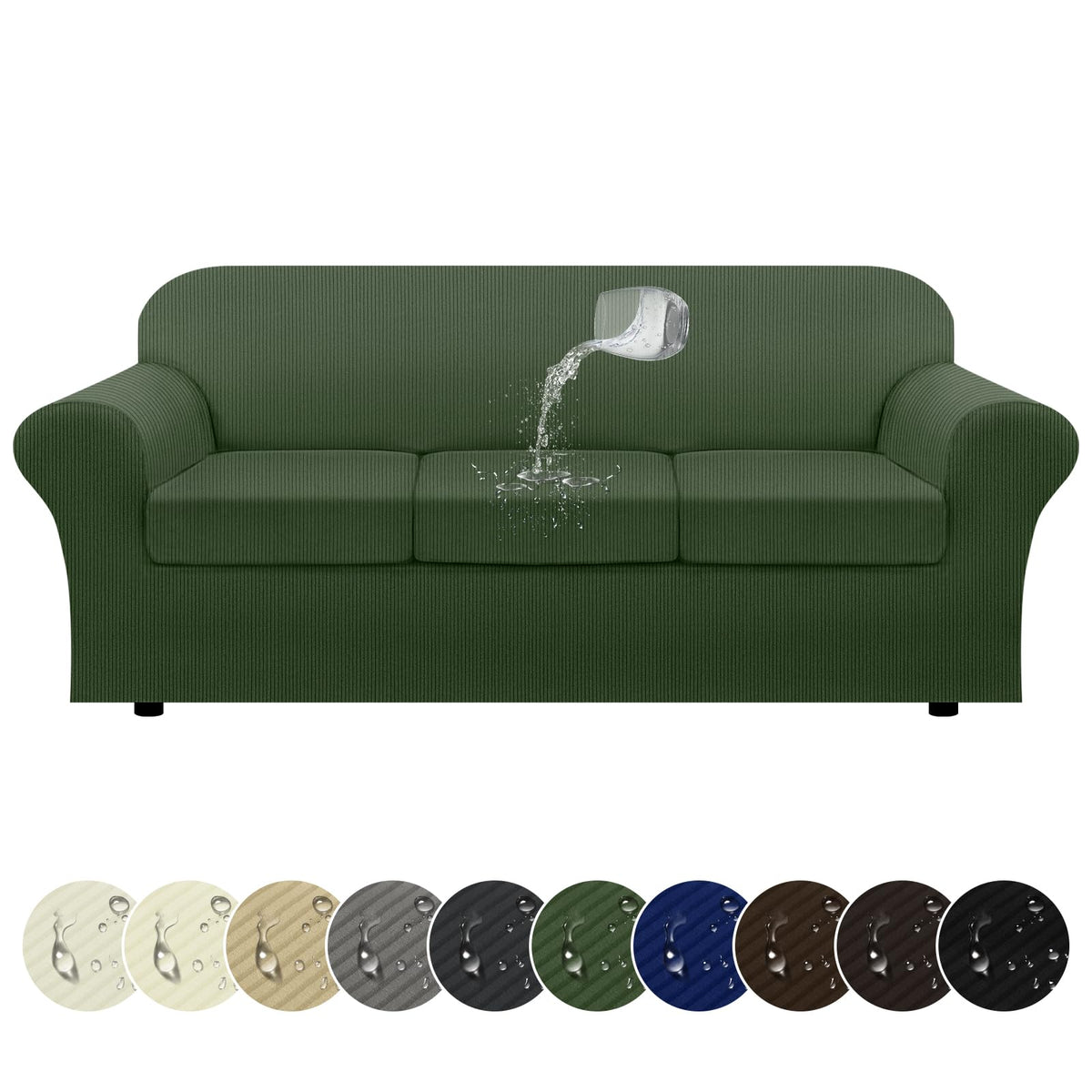 100% WaterproofLoveseat Cover 3-Piece Set Striped Loveseat Slipcovers for 2 Cushion Couch Sofa Covers with TPU Leakproof Bottom Stretch Couch Protector Pet Proof - Loveseat, Navy