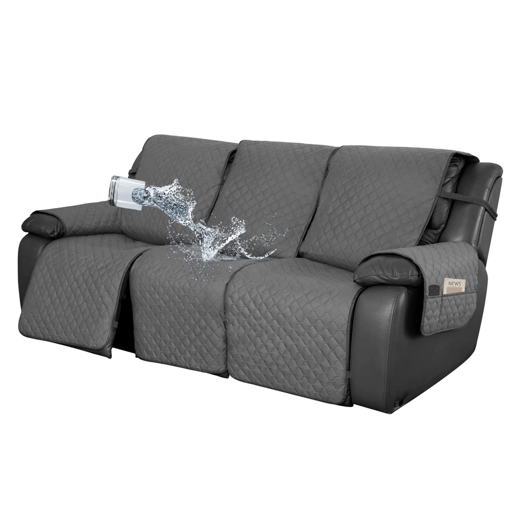 Easy-Going Waterproof Recliner Loveseat Sofa Cover with Pocket, 1-Piece Reversible Couch Cover for 2 Seat Recliner, Protector with Elastic Straps for Pets(Recliner Loveseat, Gray/Light Gray)