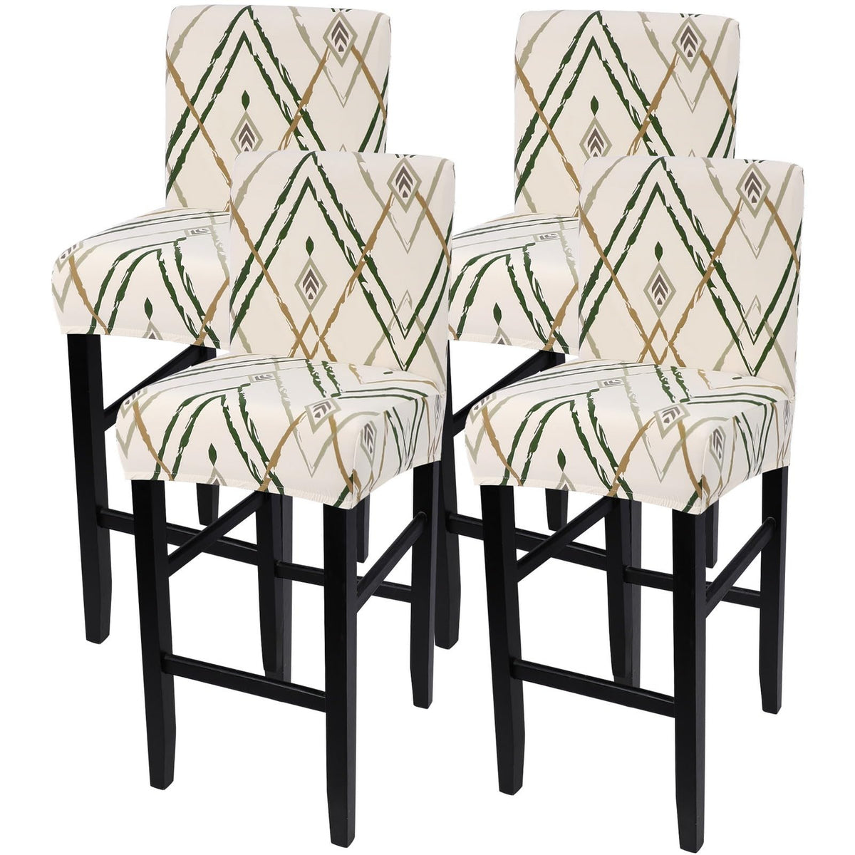 SearchI Bar Stool Covers Set of 4, Stretch Washable Barstool Seat Covers, Counter Height Chair Covers for Kitchen Dining Room Cafe (Beige Linen-Look Print)
