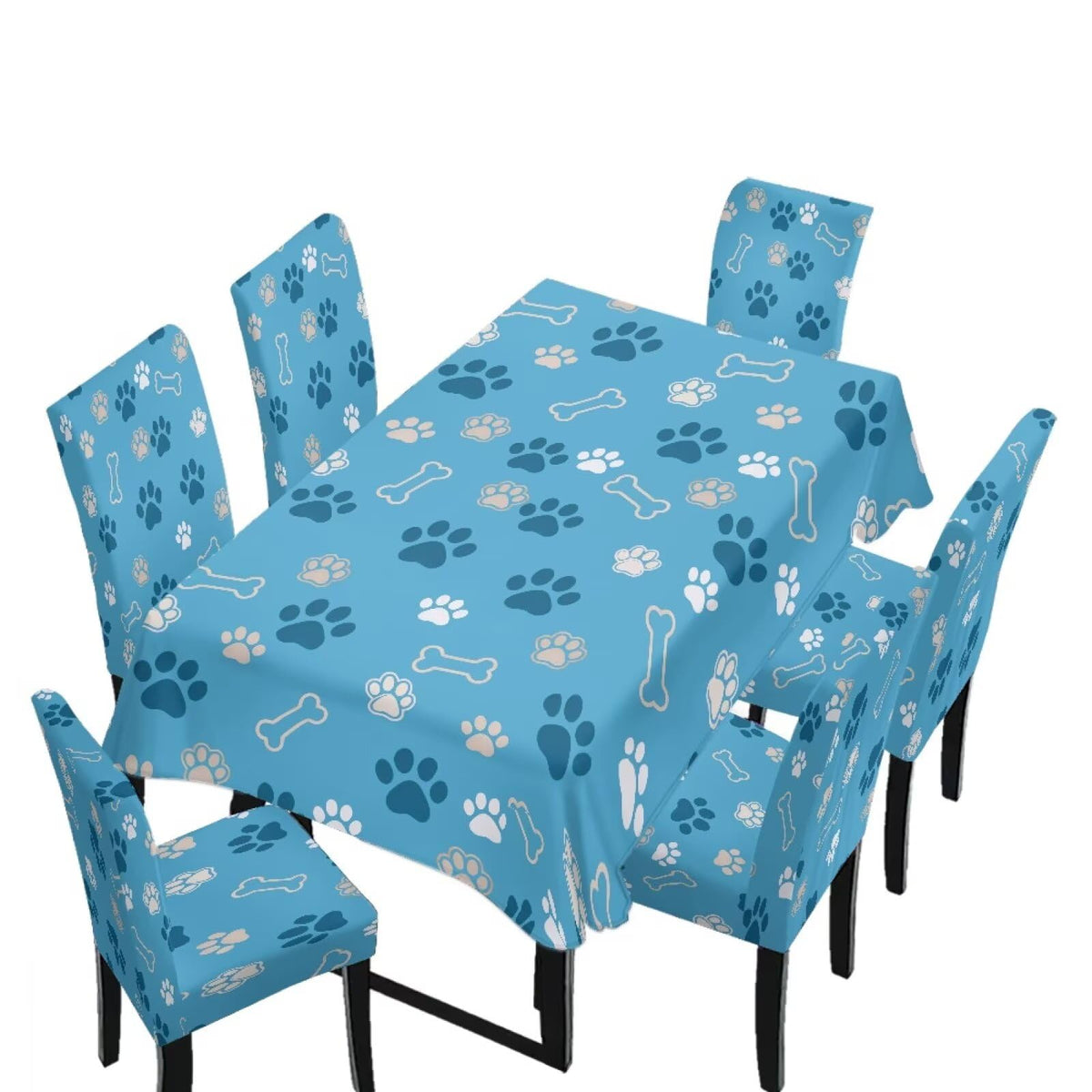 Light Grey 7 Pcs Tablecloth and Chair Covers Set Removable Chair Covers Set of 6 with Table Cover for Dining Room Washable Furniture Protector for Family Gathering Potluck