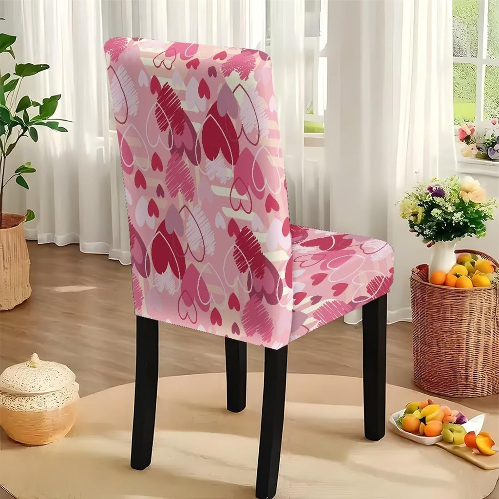 ZDCUSTOM Valentines Table Cloth and Chair Cover Set of 4 Romantic Tablecloths Rectangular Pink Chair Covers for Dining Chairs Stain Resistant Decoration
