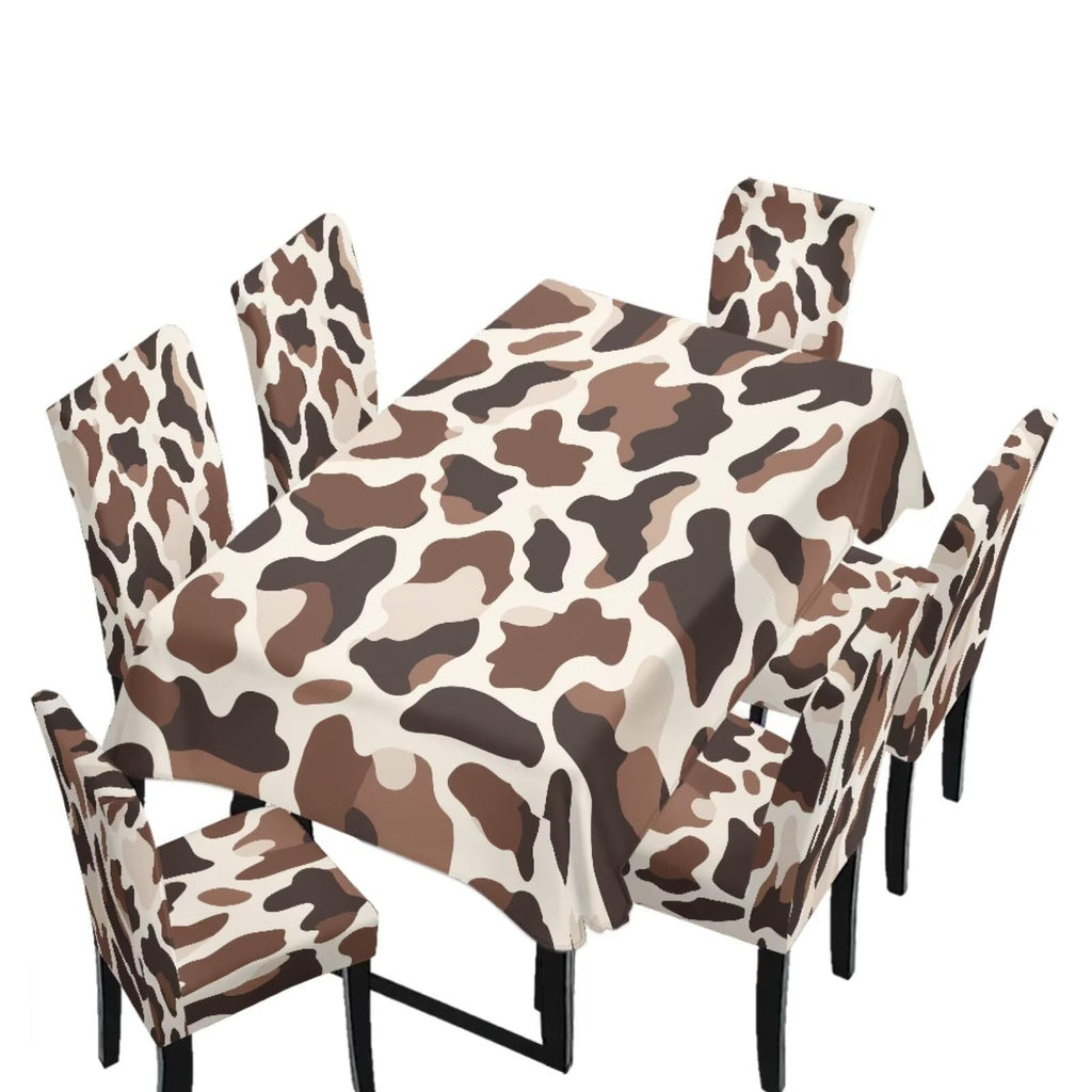 5 Pack Dining Room Chair Cover Set and Table Cloth Rectangle, Dust Proof Machine Washable Tablecloths Comfortable Chair Seat Slipcovers for Restaurant Decor, Abstract Fluid Marble