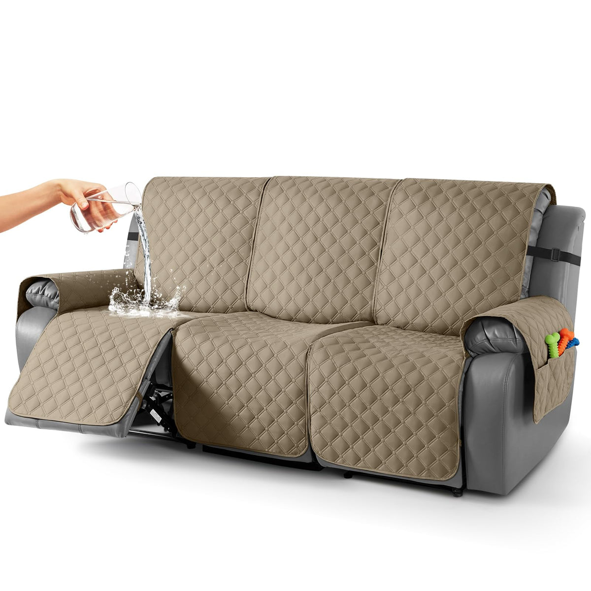 TAOCOCO 100% Waterproof Loveseat Recliner Covers Reversible, Charcoal Gray