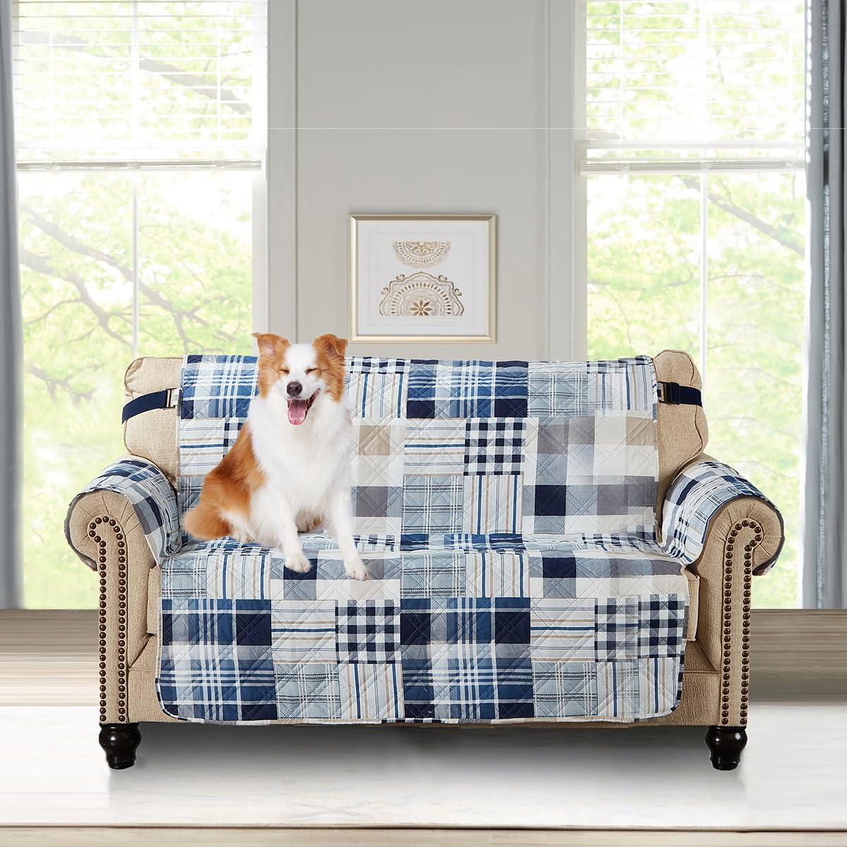 Brilliant Sunshine Multi Grey Stripes Couch Loveseat Slip Cover for Dogs