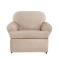 SureFit Home Décor Soft Suede Box Cushion Loveseat One Piece Slipcover, Relaxed Fit, Polyester, Machine Washable, Chocolate Color