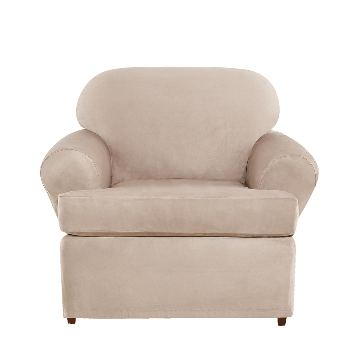 SureFit Home Décor Soft Suede Box Cushion Loveseat One Piece Slipcover, Relaxed Fit, Polyester, Machine Washable, Chocolate Color