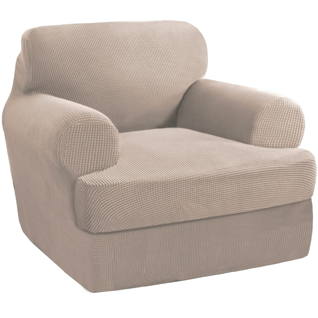 PrinceDeco T Cushion Loveseat Slipcover - 3 Pieces Sofa Cover for 2 Cushion Couch with 2 Individual T Shape Seat Covers Width Up to 76 Inch - Stretch, Machine Washable, Porcelain