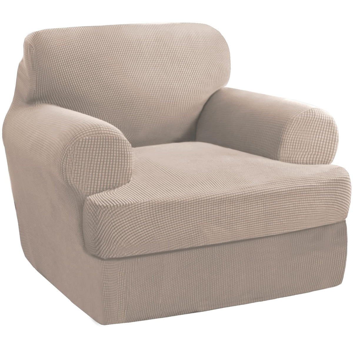 PrinceDeco T Cushion Loveseat Slipcover - 3 Pieces Sofa Cover for 2 Cushion Couch with 2 Individual T Shape Seat Covers Width Up to 76 Inch - Stretch, Machine Washable, Porcelain