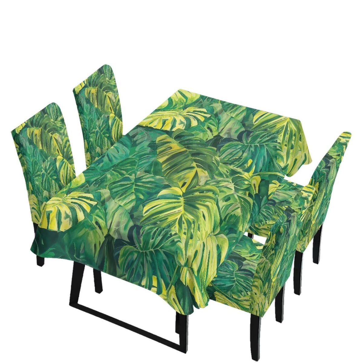 GLENLCWE Monstera Leaf Universal Dining Table Cover with Chairs Dining Table Cover with Chair Covers 7 Pcs, Dust Proof Green Kitchen Party Stretch Elastic Bottom Slipcovers