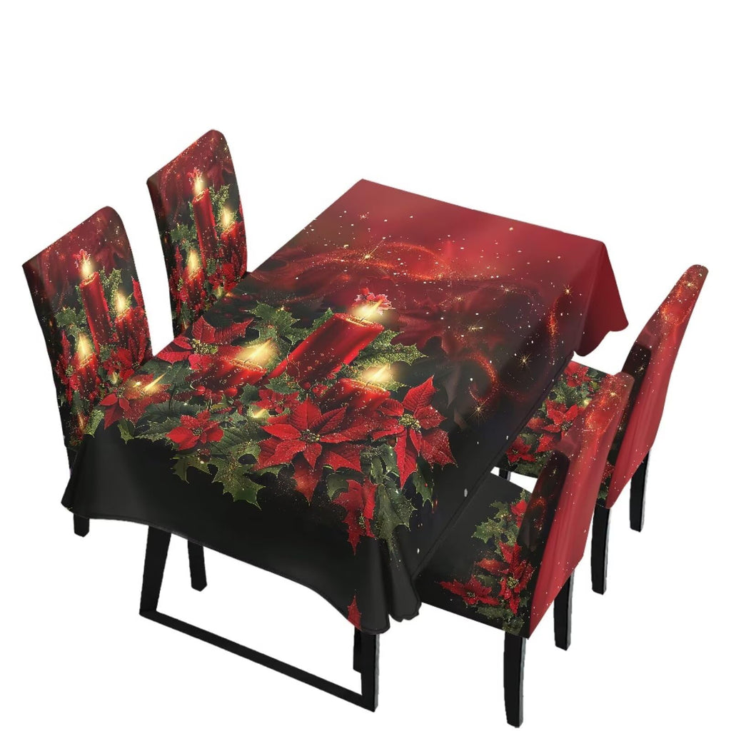 Thanksgiving Themed Dining Room Chair Cover and Tablecloths 5 Packs, Fall Leaf Print Kitchen Chair Seat Slipcovers Anti-Wrinkle Table Protector for Thanksgiving Day Party