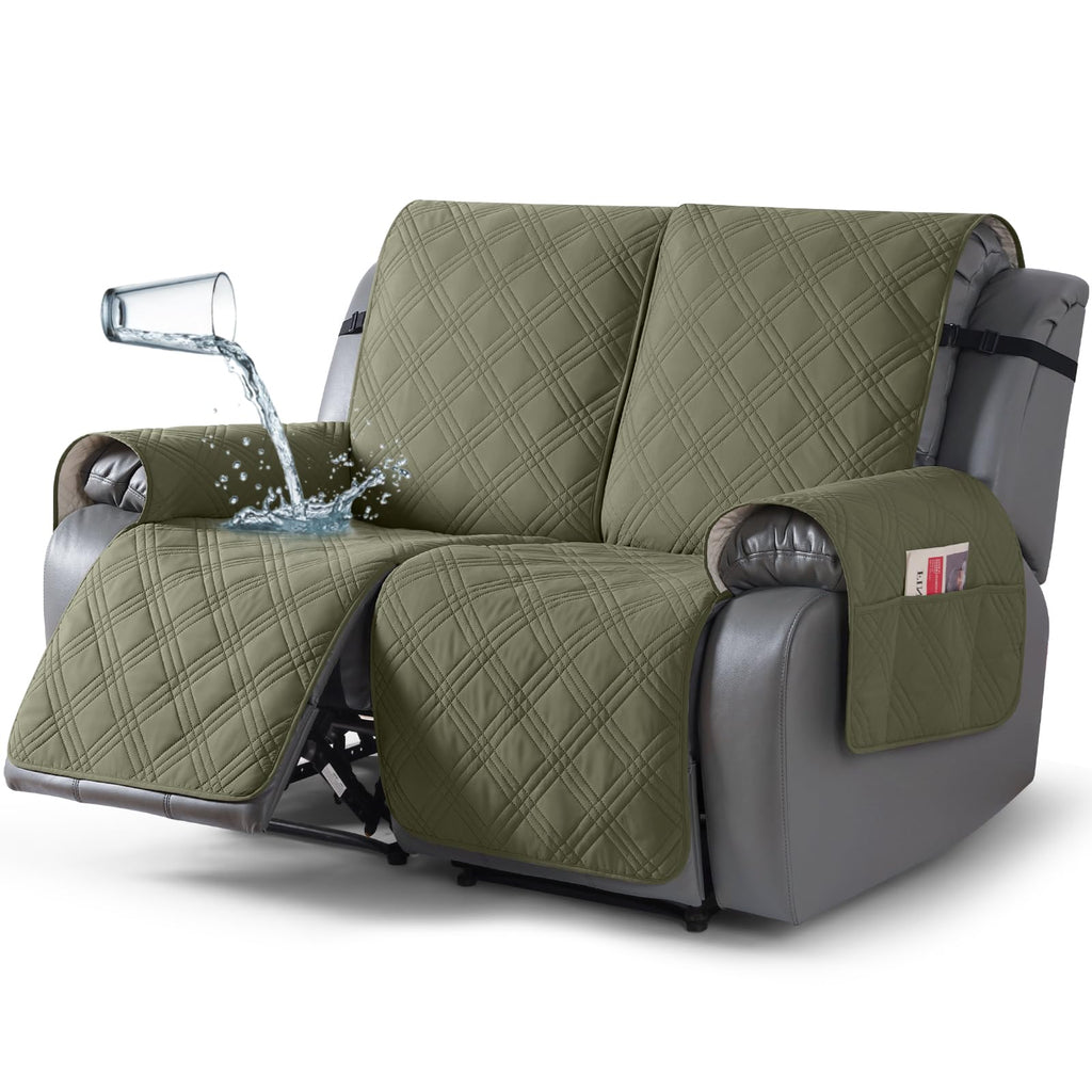 TAOCOCO 100% Waterproof Oversized Loveseat Recliner Cover, Non Slip Split Couch Covers for Reclining Loveseat with Elastic Straps for Kids Pets(Oversized 2 Seater, Chocolate)