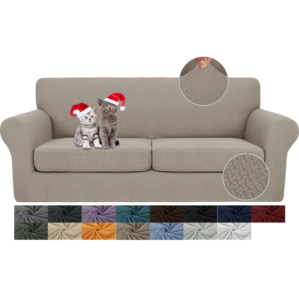 JIVINER 3 Pieces Stretch Couch Covers for 2 Cushion Couch Fitted Thick Loveseat Sofa Slipcover with 2 Seat Cushion Covers for Living Room Pet Dogs (Loveseat, Off White)