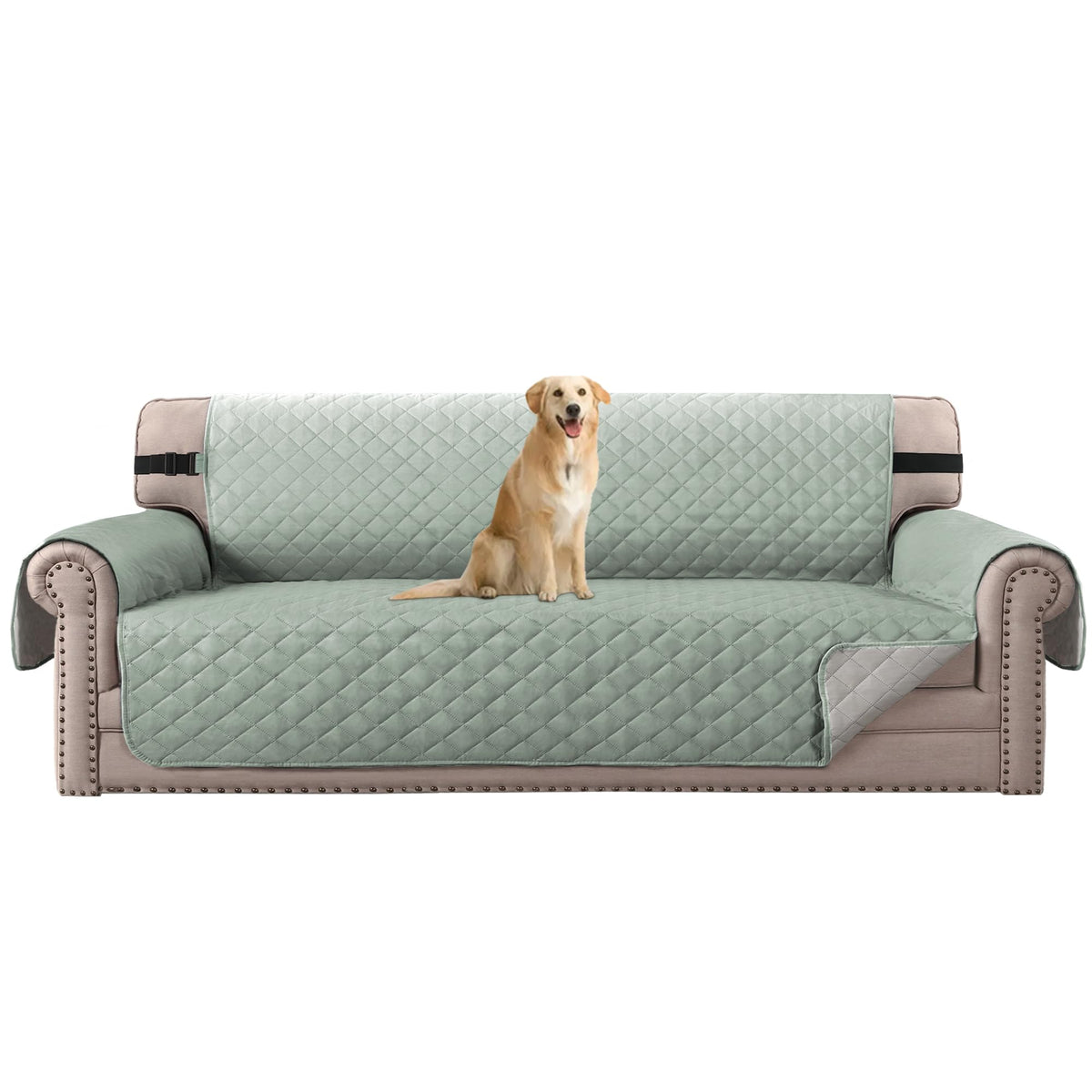 H.VERSAILTEX Reversible Couch Cover for 2 Cushion Couch Water Resistant Loveseat Washable Furniture Cover with Non-Slip Elastic Strap for Dogs, Pets, Kids(Oversized Loveseat, Charcoal Grey)