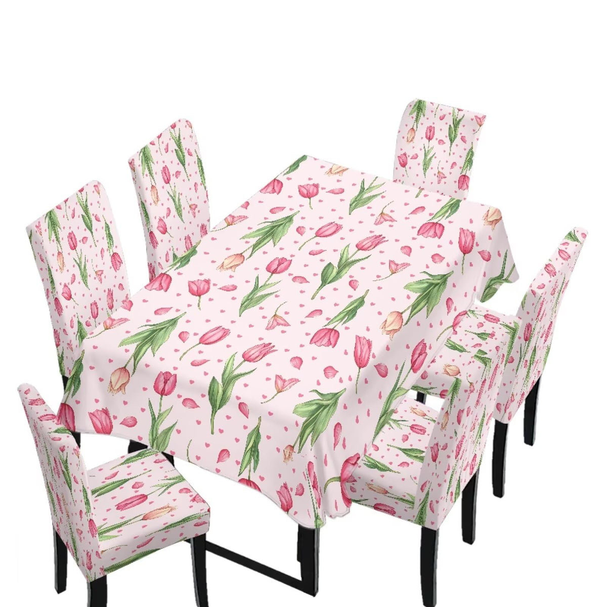 Dining Seat Slipcovers for Easter Decor Set of 7 Includes Tablecloths and Stretch Removable Dining Room Chair Covers Stain Resistant Table Protector, Easter Egg Love Heart Gnome Print