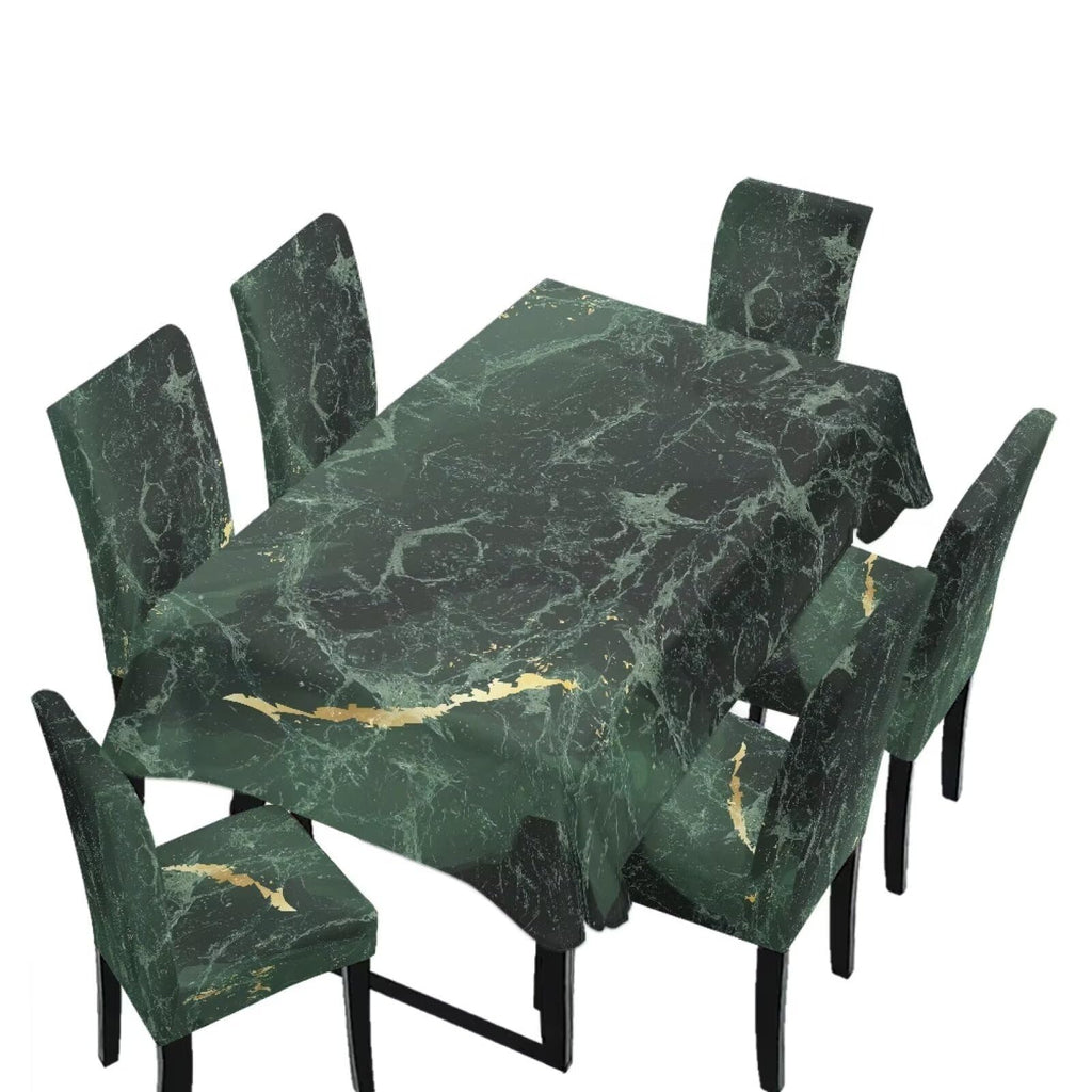 Palm Leaves Rectangular Table Cloth & Dining Chair Covers Set of 5, Stain Resistant Wipeable Chair Protectors for Farmhouse Rustic Home Kitchen Party Decor