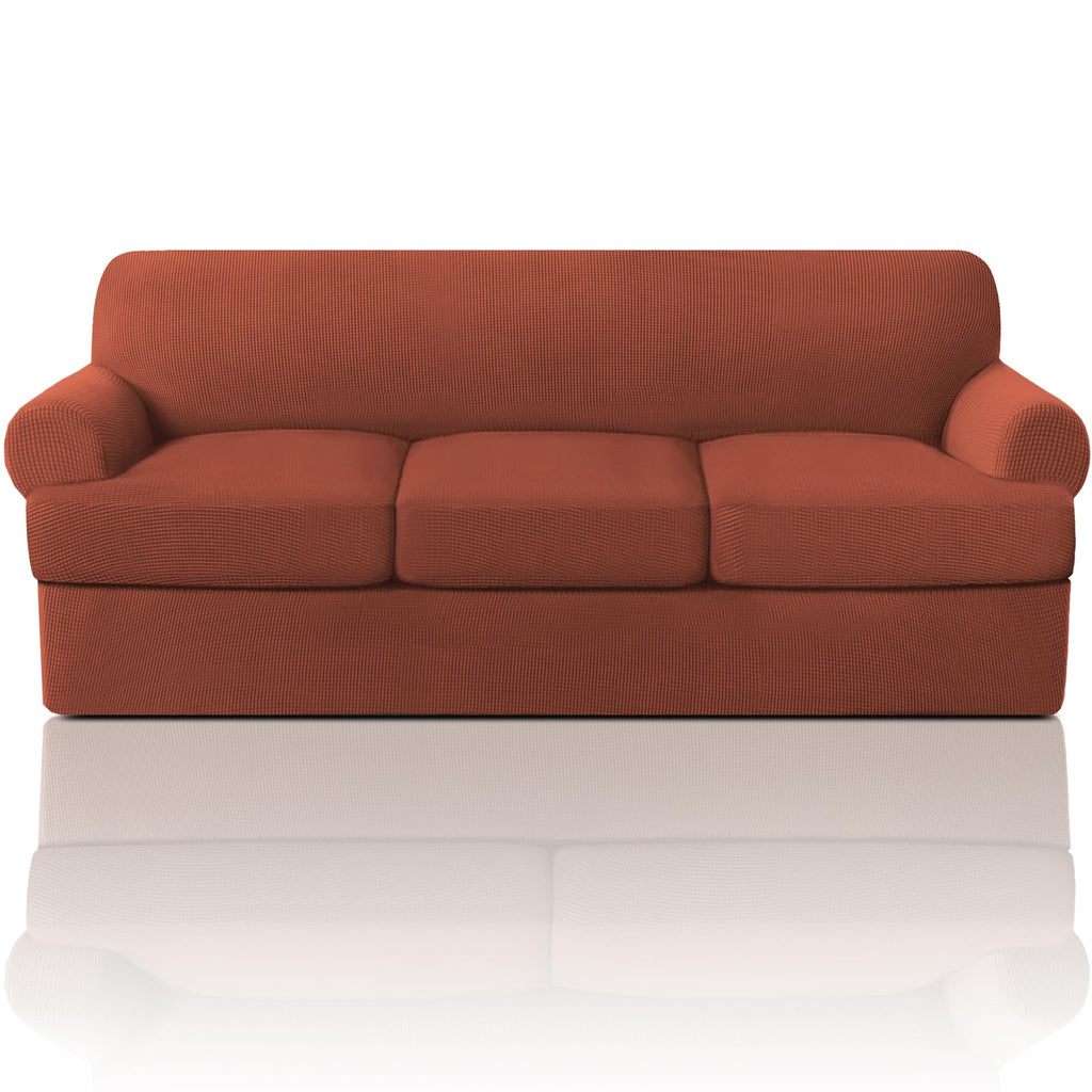 PrinceDeco T Cushion Loveseat Slipcover - 3 Pieces Sofa Cover for 2 Cushion Couch with 2 Individual T Shape Seat Covers Width Up to 76 Inch - Stretch, Machine Washable, Porcelain