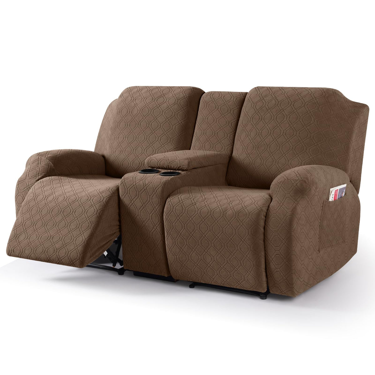 VANSOFY Stretch Recliner Loveseat Cover with Middle Console, Chocolate
