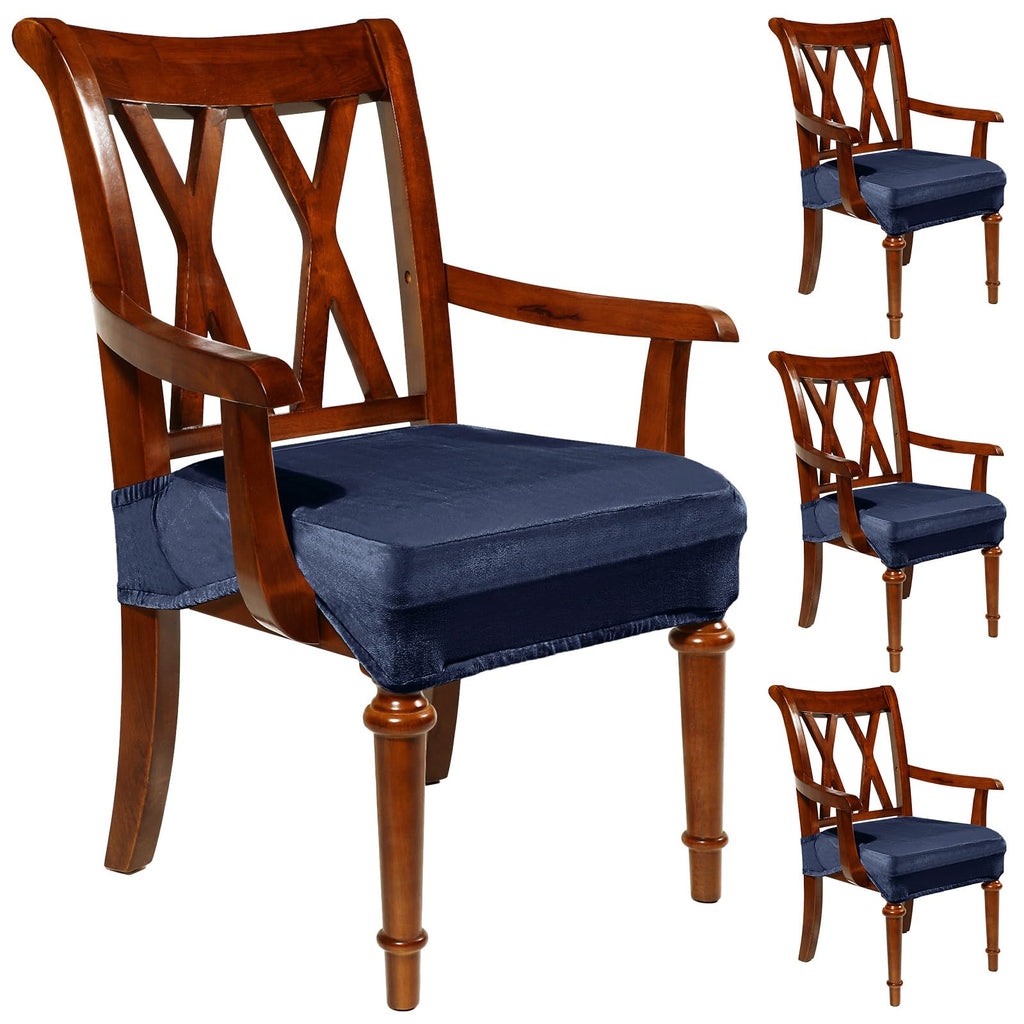 Havawish Extra Wide Dining Chair Seat Covers, Beige White, Velvet, 6 Pcs