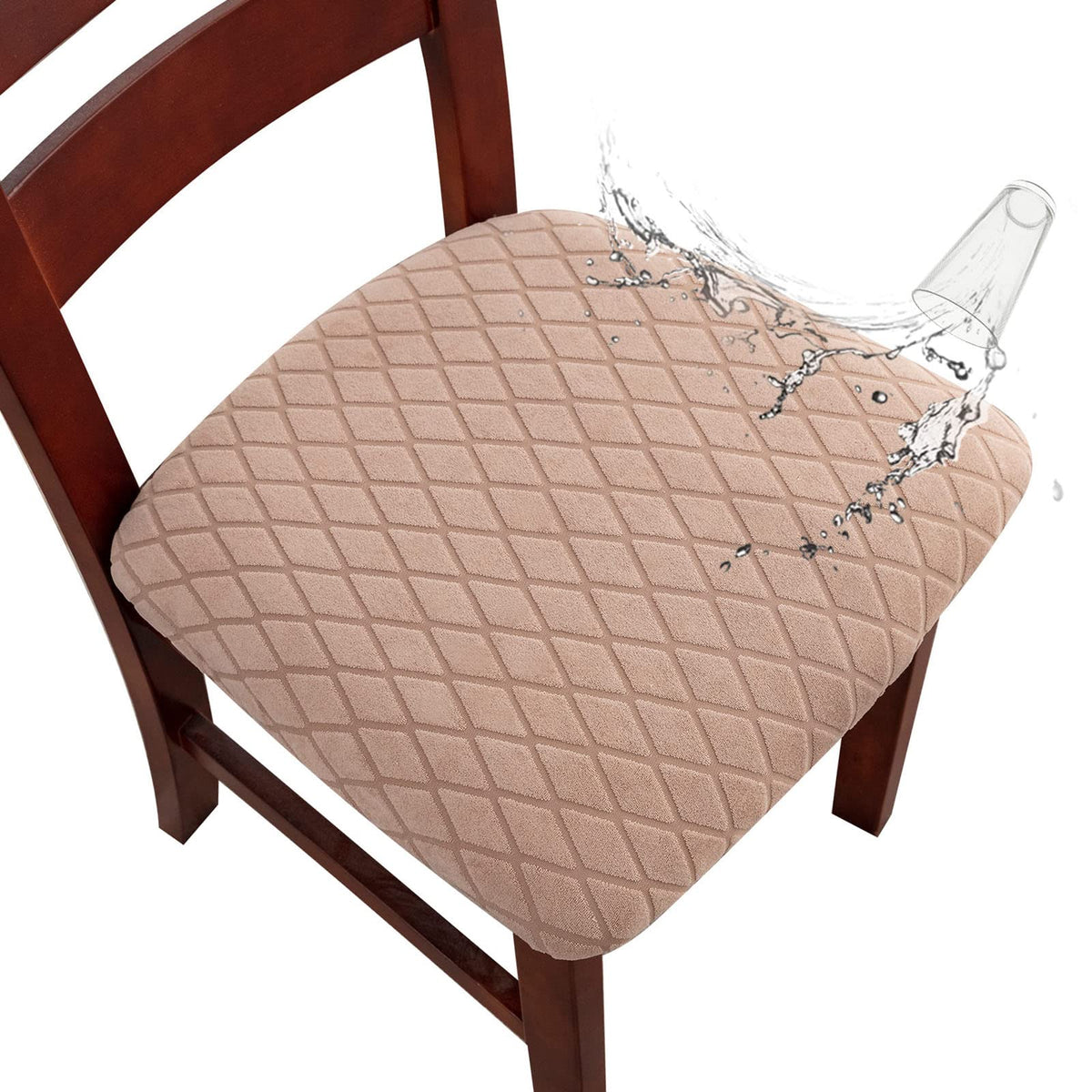 Genina Waterproof Seat Covers for Dining Room Chairs, Stretch Chair Seat Covers Removable Washable Dinning Room Kitchen Chair Cushion Slipcovers (Leaves-Taupe, 4 PCS)