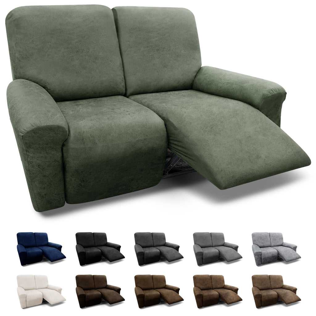 3-Pieces T Cushion Loveseat Slipcovers Leather Look Couch Cover Loveseat Covers for 2 Cushion Couch Furniture Protector Stretch Sofa Cover with 2 Individual T Cushion Seat Covers, Brown