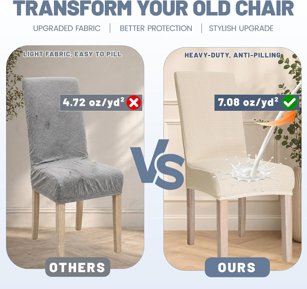 Waterproof Dining Chair Covers Set of 4, Beige Stretch Slipcovers