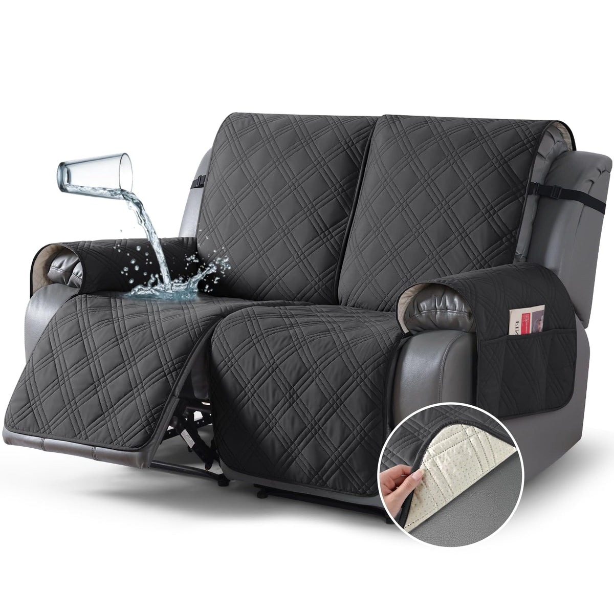 TAOCOCO 100% Waterproof Oversized Loveseat Recliner Cover, Non Slip Split Couch Covers for Reclining Loveseat with Elastic Straps for Kids Pets(Oversized 2 Seater, Chocolate)