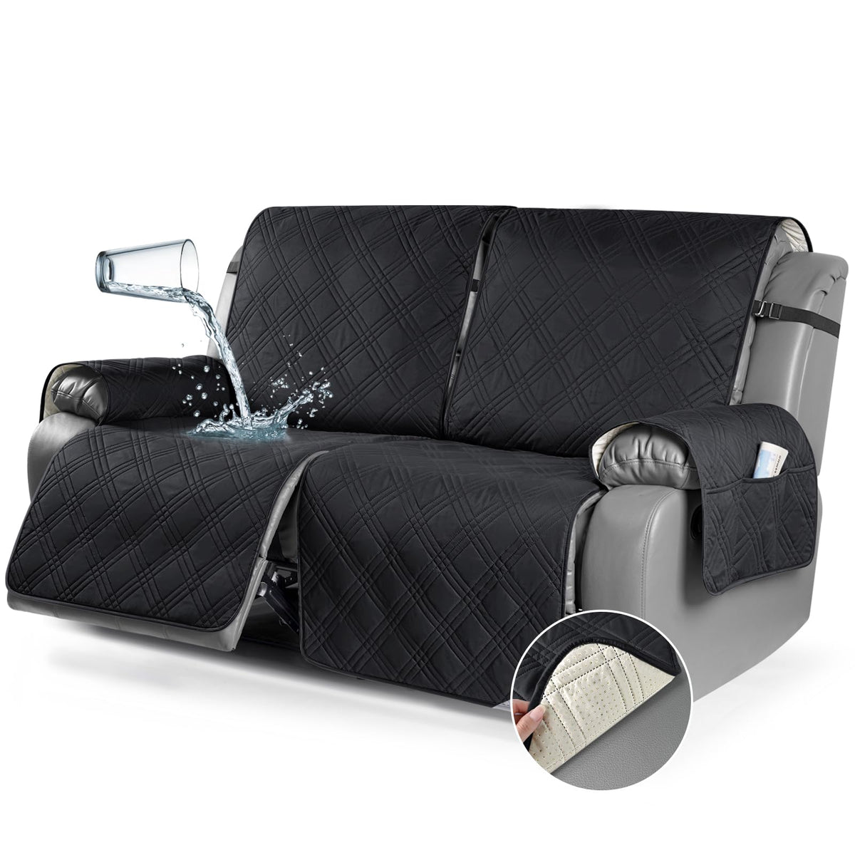TAOCOCO 100% Waterproof Oversized Loveseat Recliner Cover, Non Slip Split Couch Covers for Reclining Loveseat with Elastic Straps for Kids Pets(Oversized 2 Seater, Chocolate)