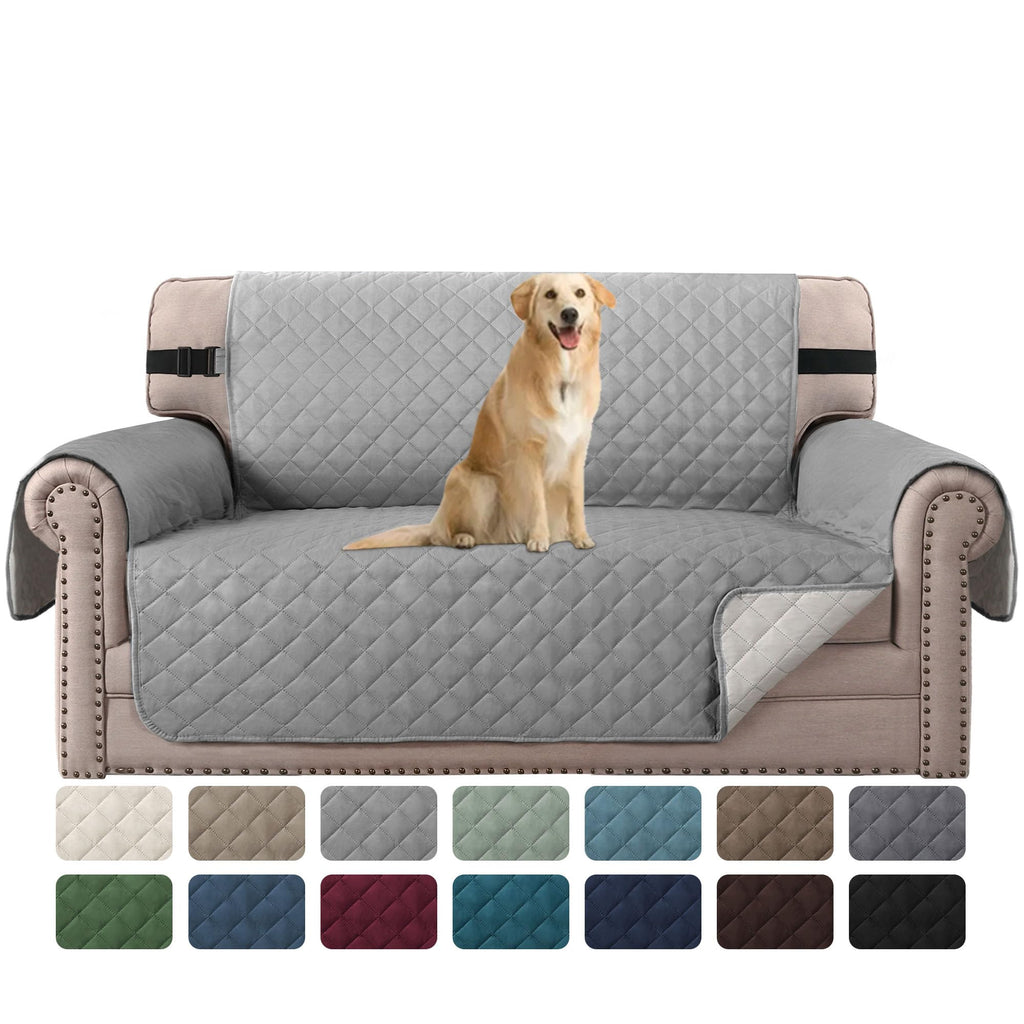 H.VERSAILTEX Reversible Couch Cover for 2 Cushion Couch Water Resistant Loveseat Washable Furniture Cover with Non-Slip Elastic Strap for Dogs, Pets, Kids(Oversized Loveseat, Charcoal Grey)