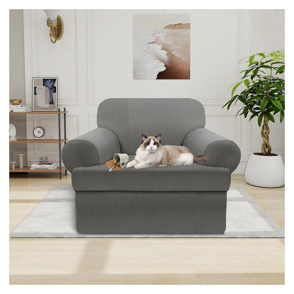 100% WaterproofLoveseat Cover 3-Piece Set Striped Loveseat Slipcovers for 2 Cushion Couch Sofa Covers with TPU Leakproof Bottom Stretch Couch Protector Pet Proof - Loveseat, Navy