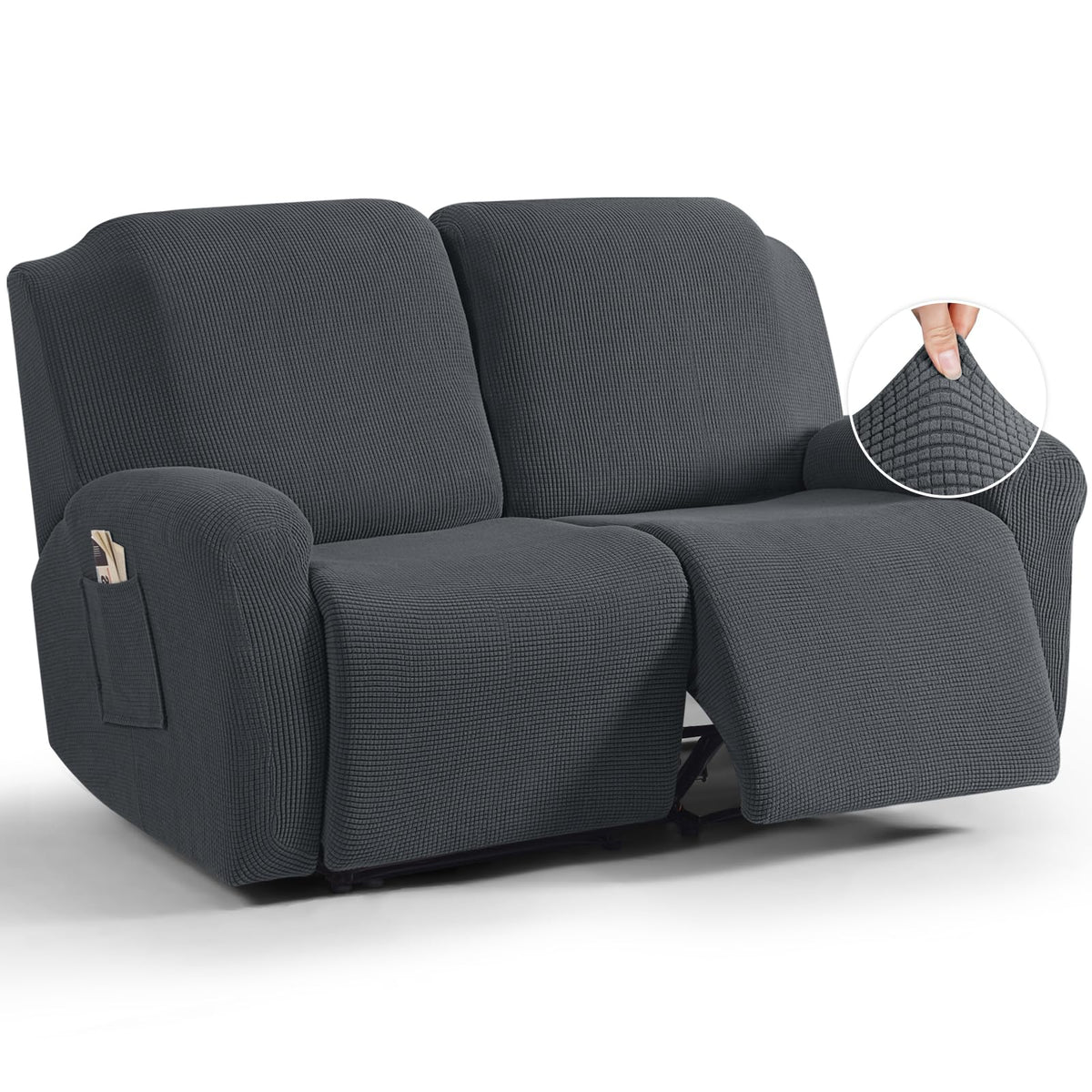 TAOCOCO Stretch Loveseat Recliner Covers 6 Piece, Charcoal Grey