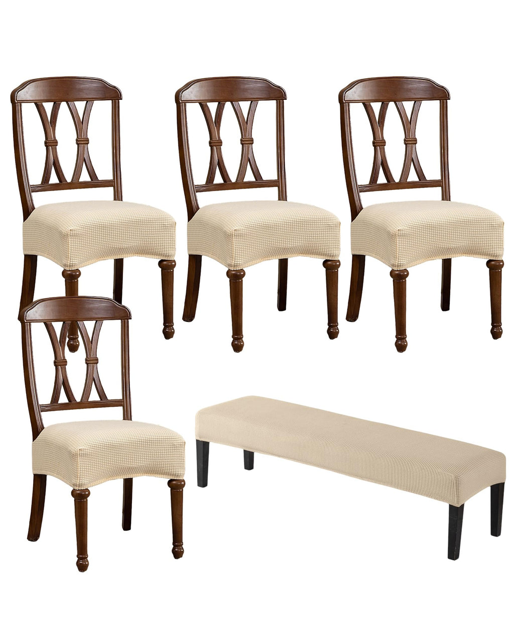 CRFATOP Dining Chair Seat Covers Set of 4 with Stretch Bench Slipcover,04