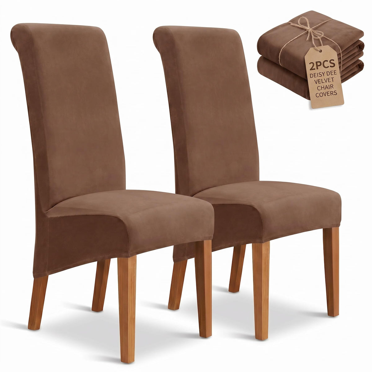Velvet Dining Chair Covers Set of 2, Extra Large XL Oversized Stretch Parsons Chair Slipcovers for High Back Dining Room Kitchen, Non-Slip Removable Washable Chair Protectors,Khaki