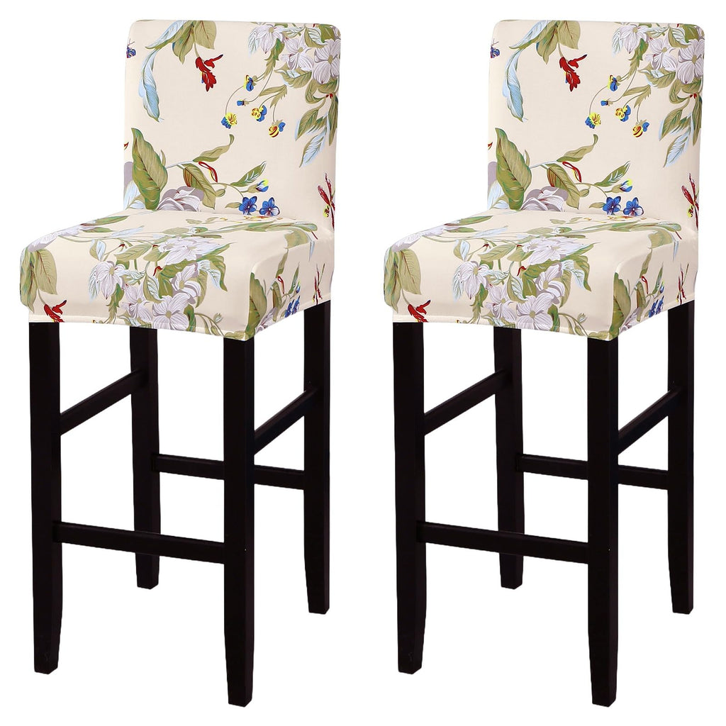 SearchI Bar Stool Covers Set of 4, Stretch Washable Barstool Seat Covers, Counter Height Chair Covers for Kitchen Dining Room Cafe (Beige Linen-Look Print)