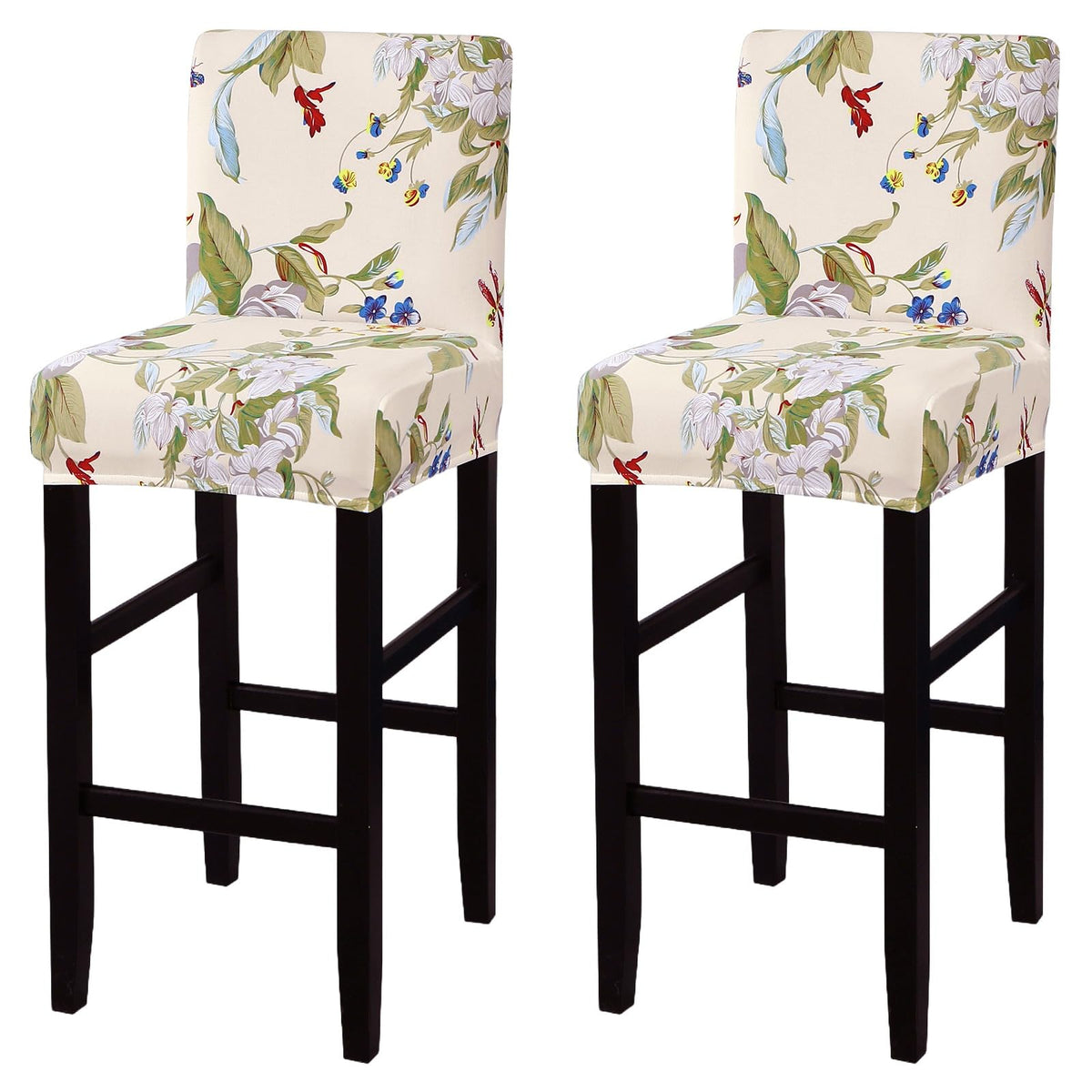 SearchI Bar Stool Covers Set of 4, Stretch Washable Barstool Seat Covers, Counter Height Chair Covers for Kitchen Dining Room Cafe (Beige Linen-Look Print)