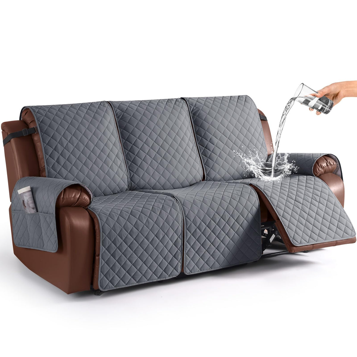 KinCam Waterproof Loveseat Recliner Covers Washable, 2 Seater, Light Gray