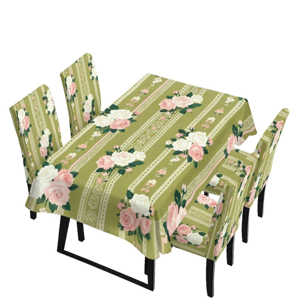 5 Pcs Table Cover Chair Covers Set Coloful Floral Dustproof Kitchen Seat Covers Set of 4 with Table Cover for Home Decor Soft Furniture Protector for Wedding Party Banquet