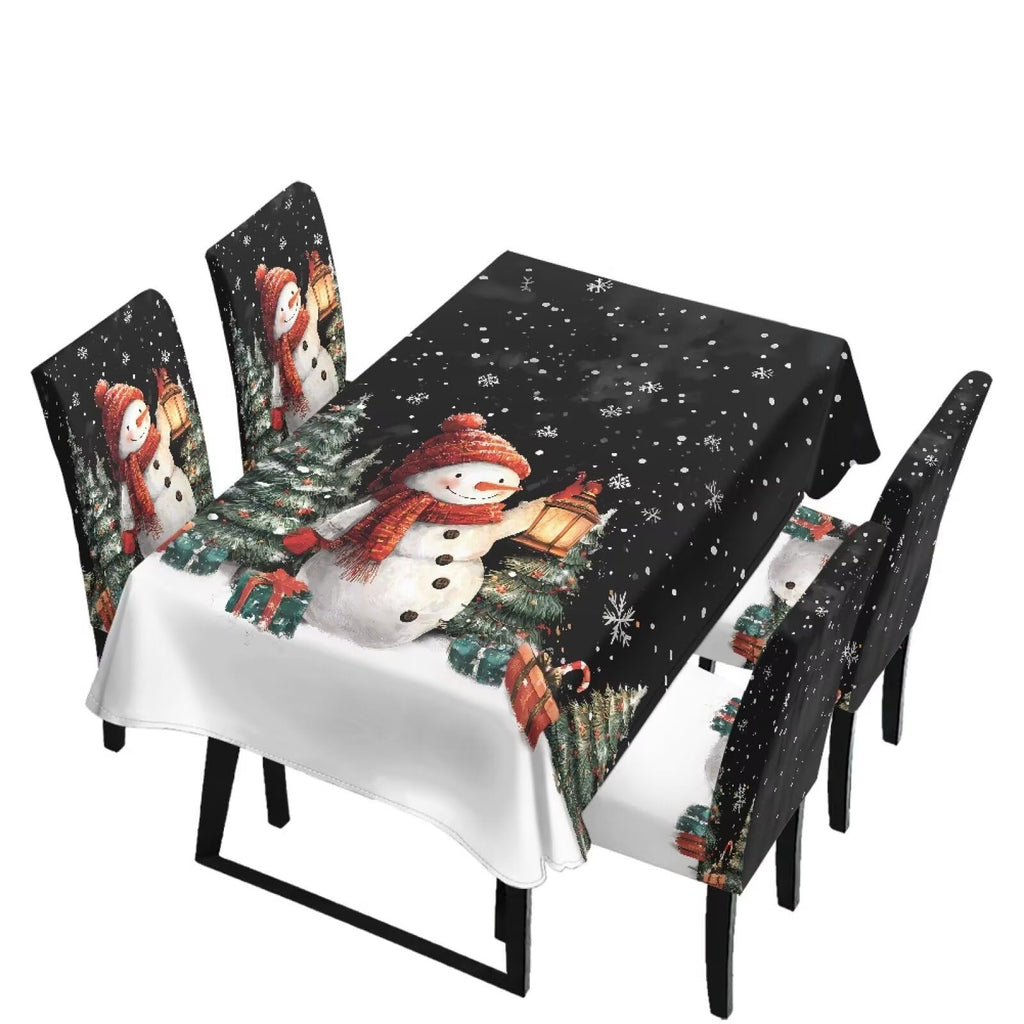 Fitted Tablecloth with Chair Covers Set,Christmas Candle Washable Dining Room Chair Covers Set of 4/6 with Farmhouse Table Cover for Home Hotel Restaurant, 5pcs/7pcs