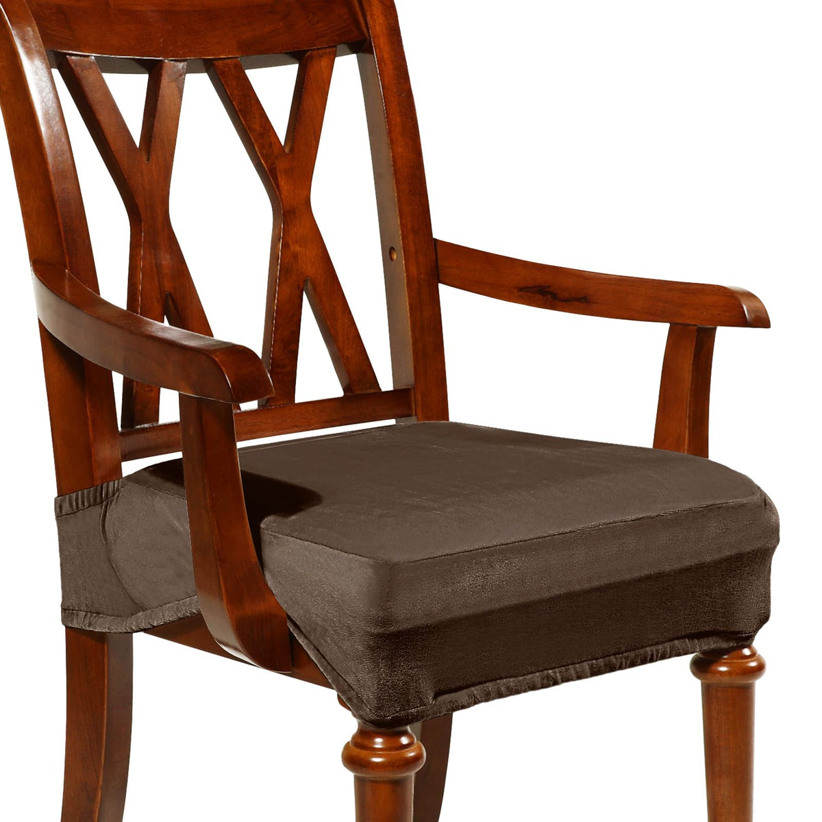 Havawish Extra Wide Dining Chair Seat Covers, Beige White, Velvet, 6 Pcs