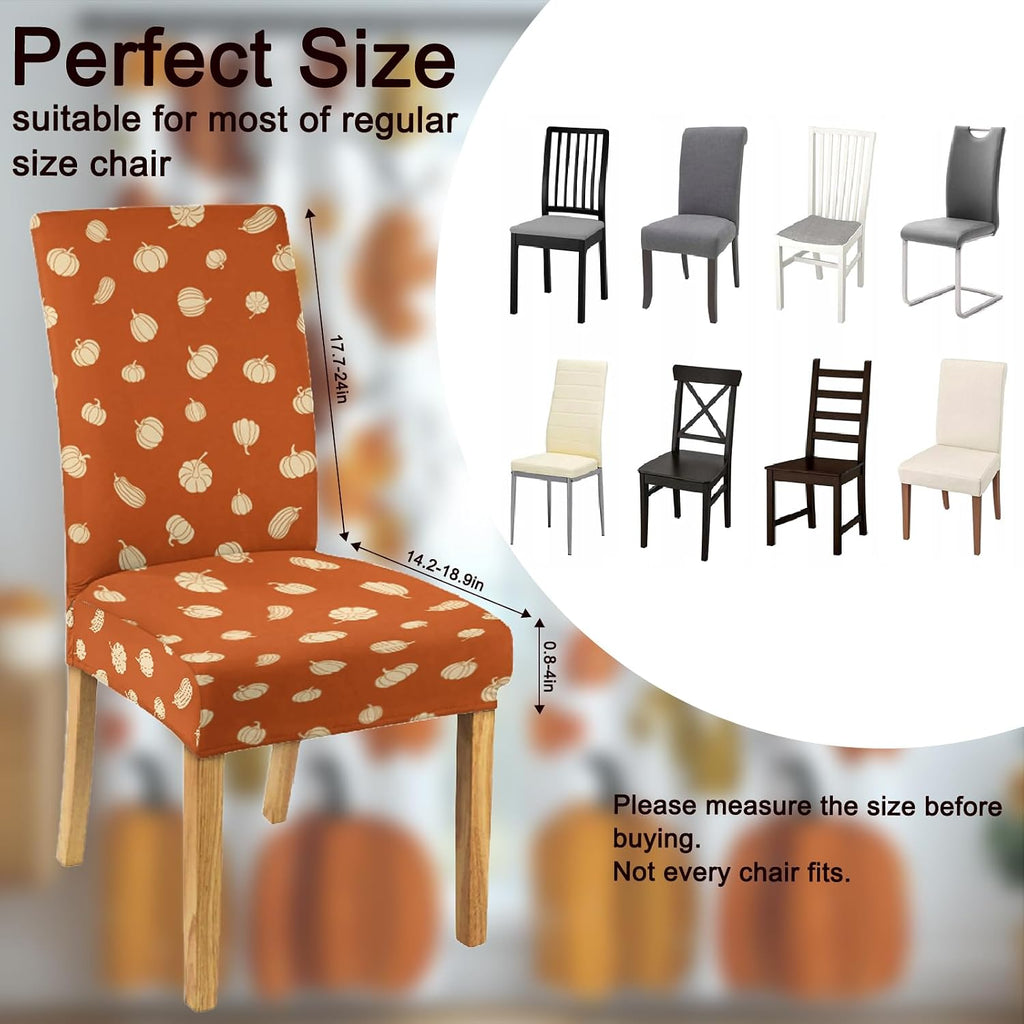 6 Pcs Fall Chair Covers for Dining Room, Thanksgiving Stretch Removable Dining Chair Cover Set of 6, Autumn Pumpkin Chair Slipcovers Seat Protector for Fall Restaurant Decor