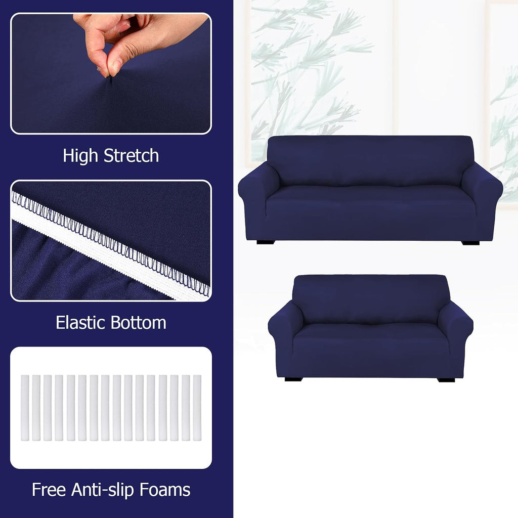 Peryiter 2 Pcs Couch and Loveseat Sofa Covers,Navy Blue,Milk Silk