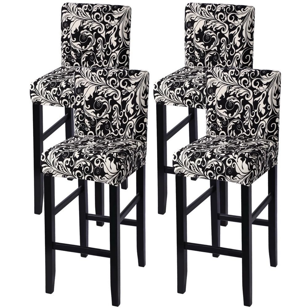 SearchI Bar Stool Covers Set of 4, Stretch Washable Barstool Seat Covers, Counter Height Chair Covers for Kitchen Dining Room Cafe (Beige Linen-Look Print)