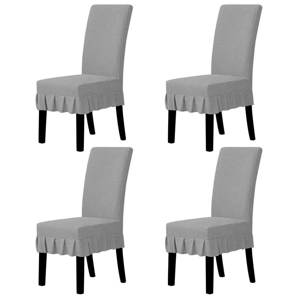Easy-Going 2 PCS Stretch Dining Room Chair Covers with Skirt, Light Gray